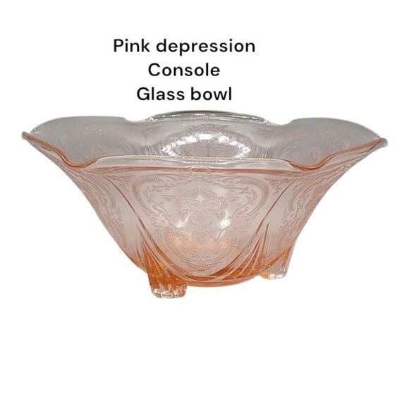 Vintage Royal Lace pink Depression glass ruffled footed console - Picture 4 of 9